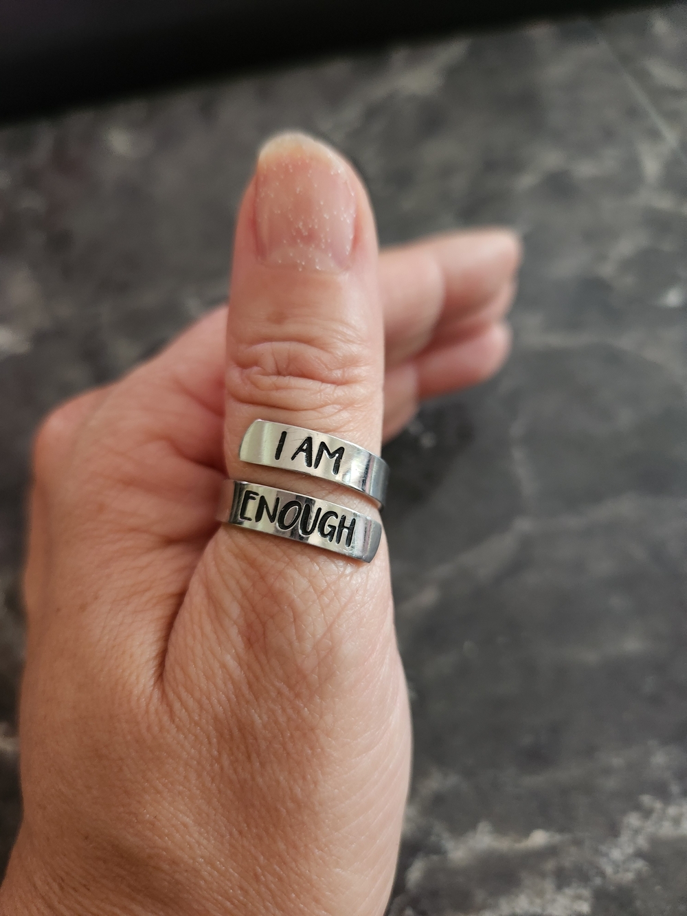 I Am Enough Inspirational Adjustable Silver Ring